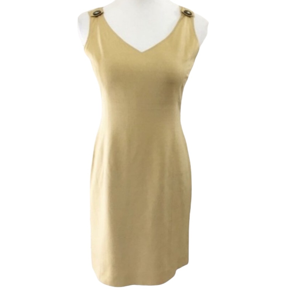 DANA BUCHMAN Petites Tan Silk Vintage Dress